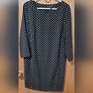 Lands End Black & White Polka Dot Long Sleeve Lined Dress Size 12